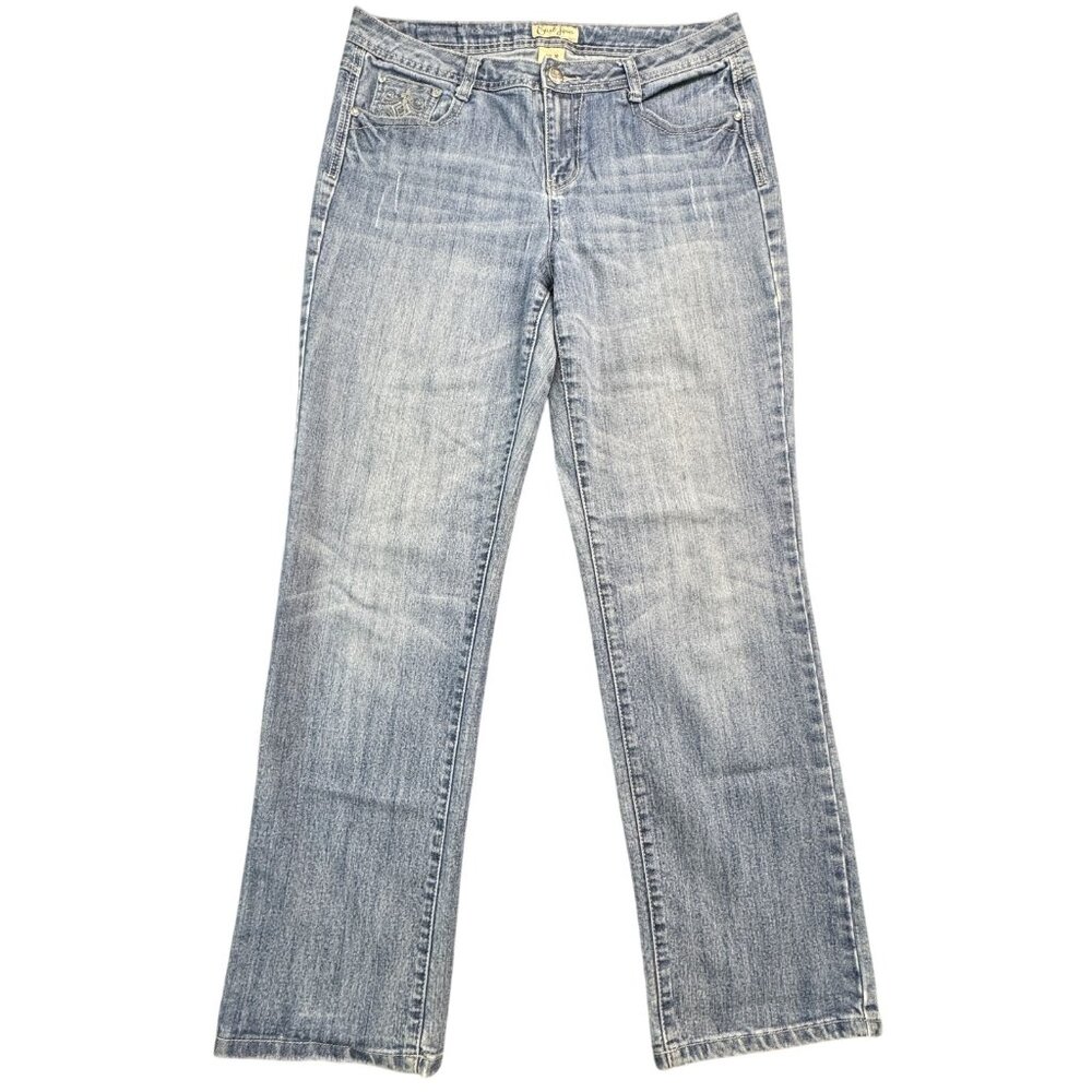 Earl Jean Womens 12 Blue Denim Straight Leg Jeans Mid Rise Embellished Pockets